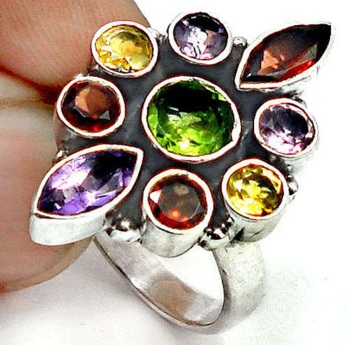 ***R2 600*** PERIDOT GARNET AMETHYST CITRINE 925 STERLING SILVER ARTISAN RING