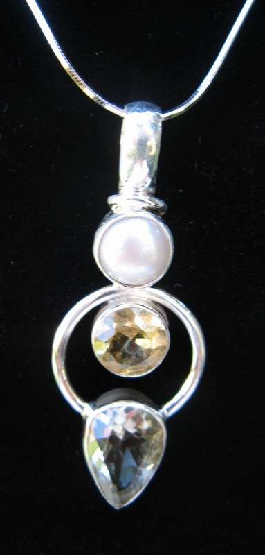 ***R1 800*** GREEN AMETHYST CITRINE PEARL 925 SILVER PENDANT