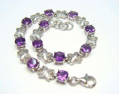 ***MONEY- BACK GUARANTEE*** LOVELY 925 STERLING SILVER ROUND AMETHYST BRACELET