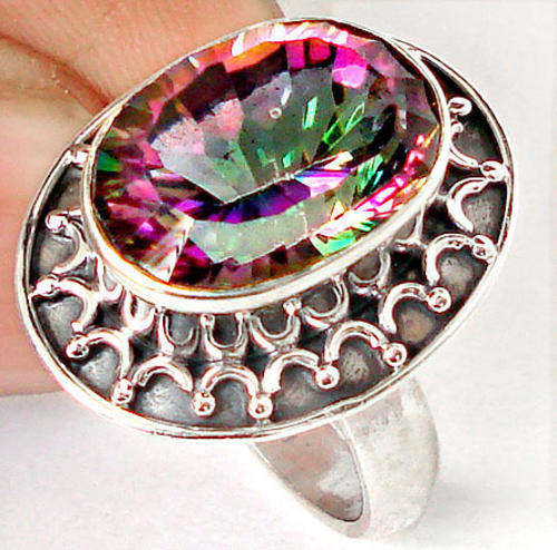 ***MONEY- BACK GUARANTEE*** size 6 1/2 MYSTIC TOPAZ OVAL 925 STERLING SILVER SOLITAIRE ARTISAN RING