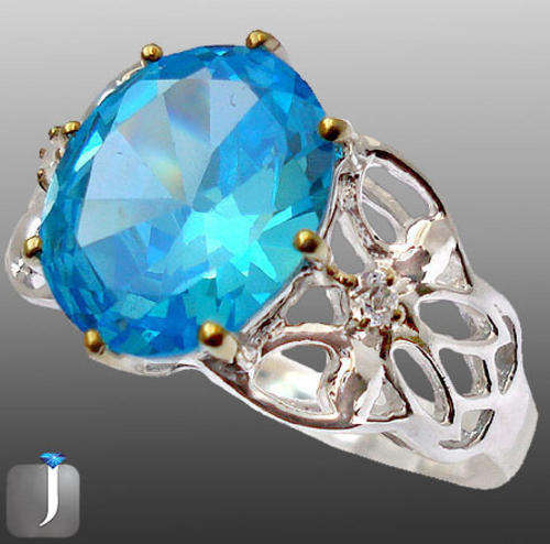 ***MONEY- BACK GUARANTEE*** size 8 1/2 11cts BLUE WHITE TOPAZ oval 925 STERLING SILVER ARTISAN RING