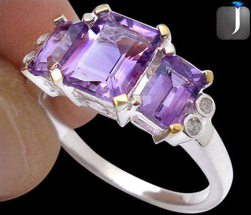 ***MONEY- BACK GUARANTEE*** DIAMOND PURPLE AMETHYST OCTA 925 STERLING SILVER ARTISAN RING
