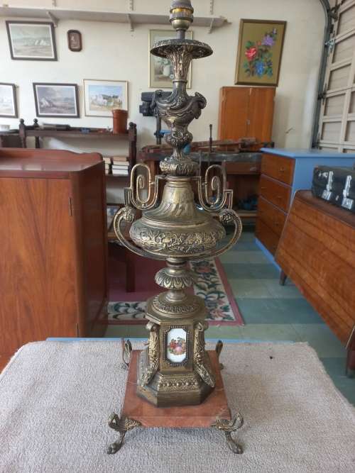 Large Vintage French Rococo Style Gilt Table Lamp on Marble Base