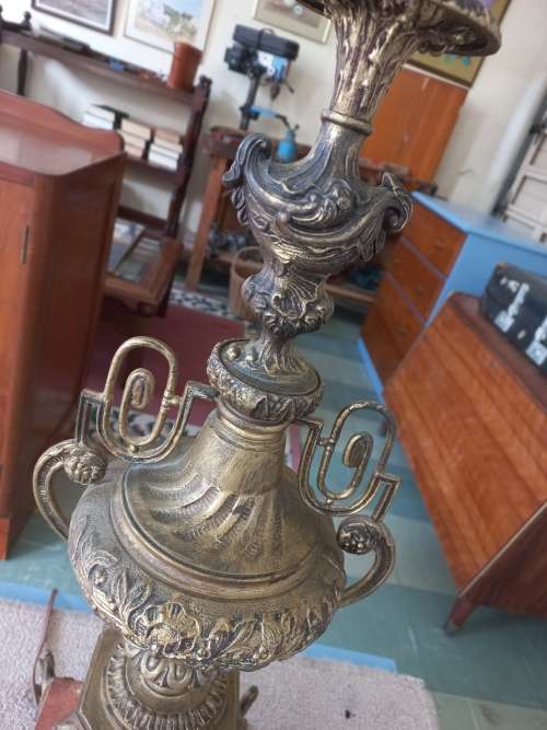 Large Vintage French Rococo Style Gilt Table Lamp on Marble Base