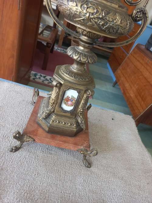 Large Vintage French Rococo Style Gilt Table Lamp on Marble Base