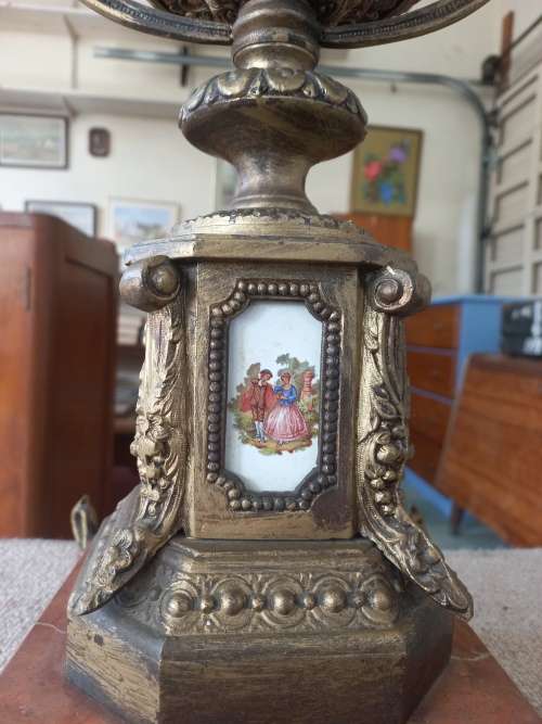 Large Vintage French Rococo Style Gilt Table Lamp on Marble Base