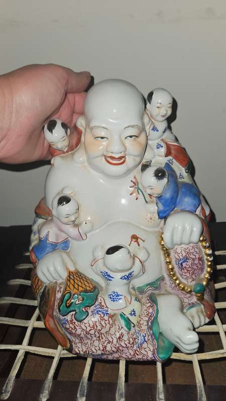 Vintage Chinese Porcelain Smiling Buddha with Children