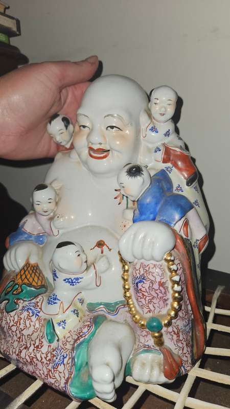 Vintage Chinese Porcelain Smiling Buddha with Children