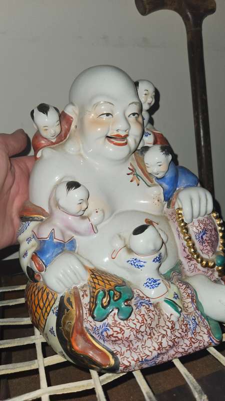 Vintage Chinese Porcelain Smiling Buddha with Children