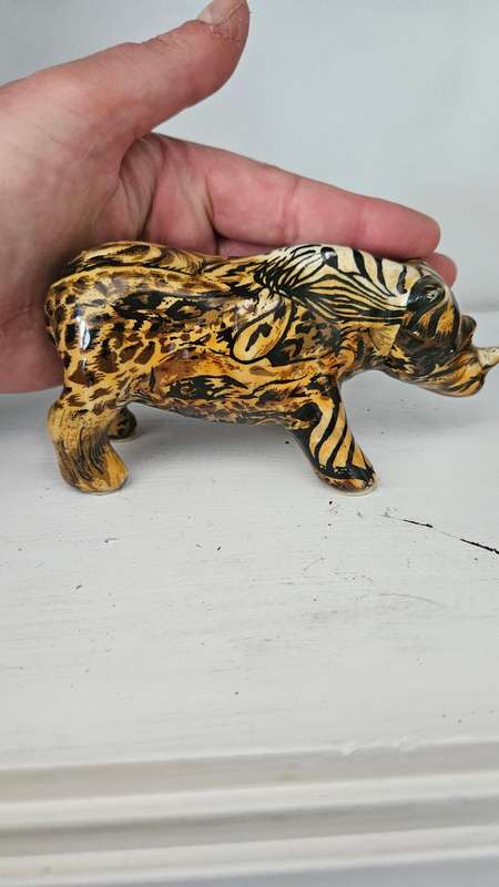 Beautiful small collage ceramics RHINO ornament