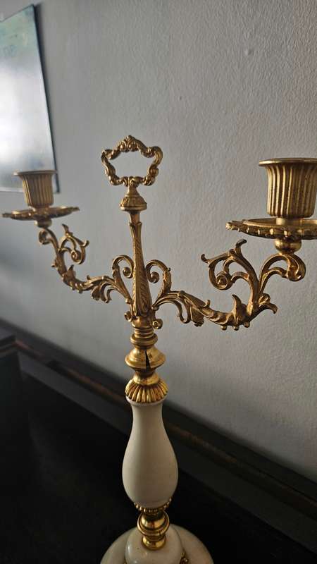 Vintage alabaster and brass candelabra 40cmH