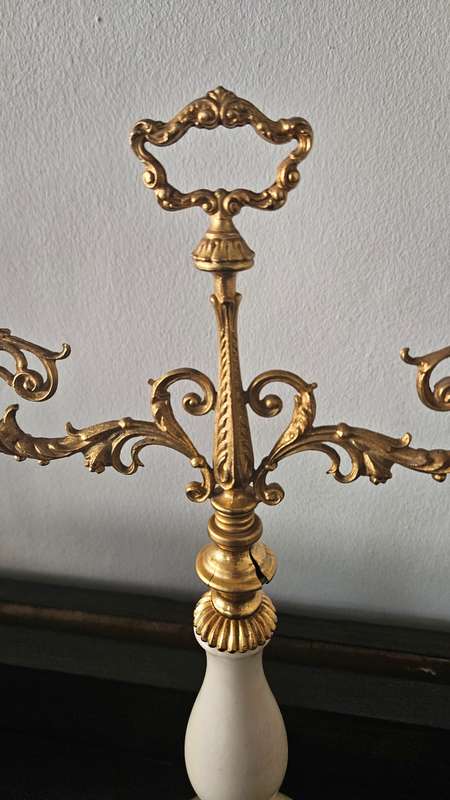 Vintage alabaster and brass candelabra 40cmH