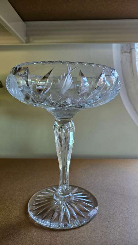 Exquisite long stem rose cut crystal glass candy bowl