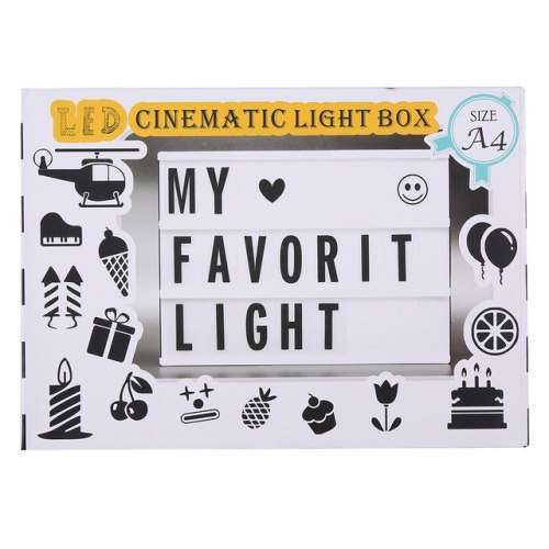A4 size Cinema LED Light Box with 90 letters USB or Battery powered