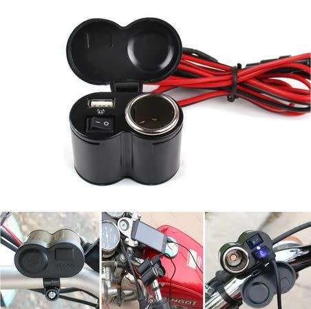 Motorcycle 12 Volt USB and Cigarette lighter socket with On/OFF switch