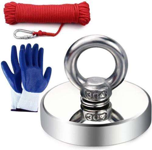 Fishing magnet combo. 200 kg. Pulling force magnet. with rope and Gloves