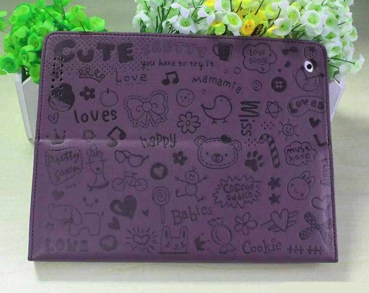 iPad 2 or 3 , "NEW" Cartoon cover, case, PU leather Purple - soft and smooth but strong