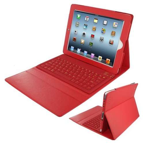 IPAD 2 OR IPAD 3 RED LEATHER COVER WITH BLUETOOTH KEYBOARD