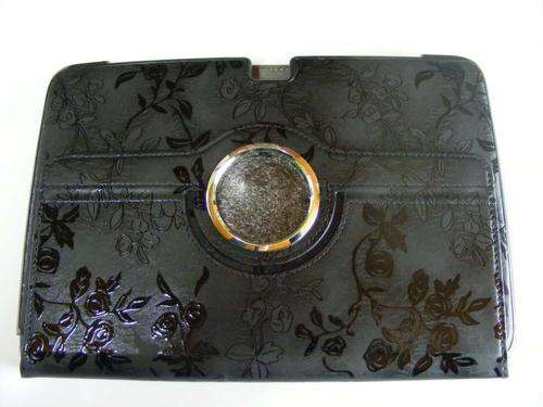 Samsung Galaxy 10.1Note (N8000, N8020) swivel cover, case,Black with Rose pattern fabric protection