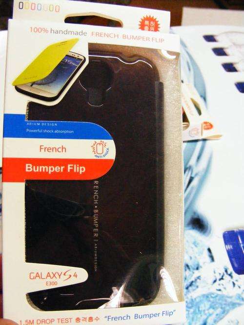 S4 Samsung Galaxy French Bumper Black Flip case cover for S 4 i9500, anti shock + free screenguard