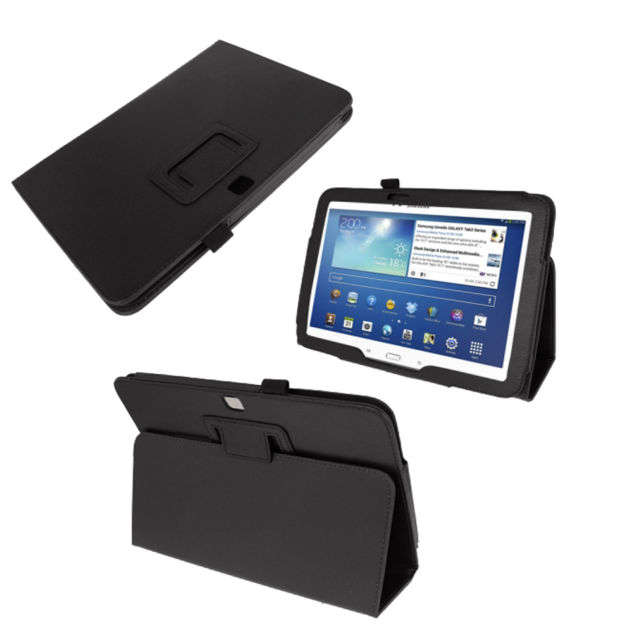 New Samsung Galaxy Tab 3 P5200 / P5210  10.1 PU Leather cover, case,  fabric protection , Black