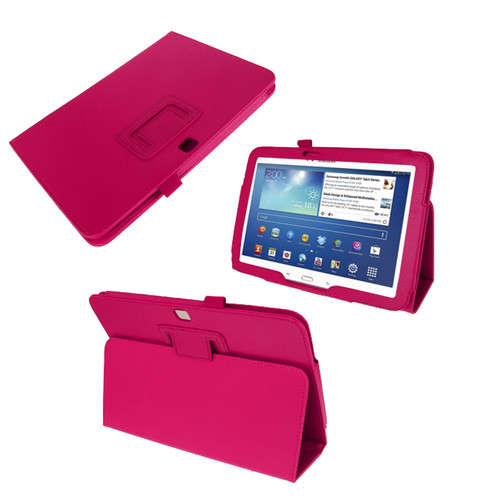 New Samsung Galaxy Tab 3 P5200 / P5210  10.1 PU Leather cover, case,  fabric protection , Pink/Plum