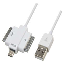 USB 3in1 Charger Sync Cable for iPad 1 & 2, New iPad, iPhone,Galaxy Tab and All Major Smart Phone