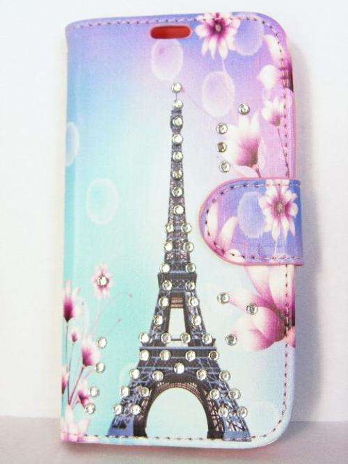 Samsung Galaxy S4 i9500 Book style wallet cover, Blue / Purple Paris design + free Screenguard
