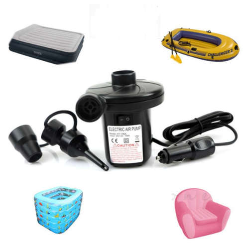 12V Car Auto DC Electric Air Pump Inflator + 3 Nozzles For AirBed Mattress Boat