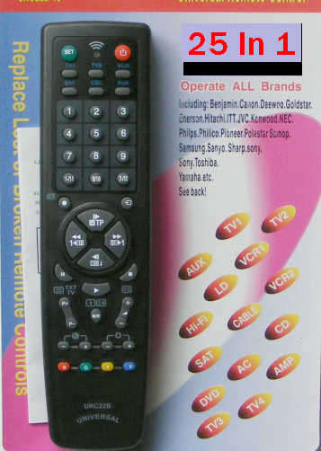 URC - 22B-25 Universal Remote Control, tv, video, dvd, dstv, Hi-Fi, Amp. 25 In 1