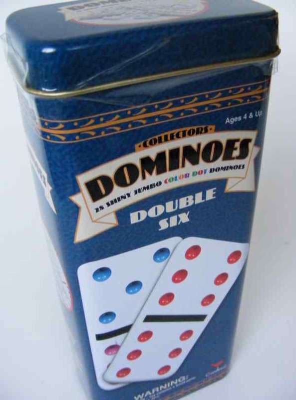 Collectors 28 shiny color dot double six dominoes in a tin