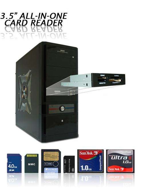 All in 1 : USB 2.0 Multi 3.5" Internal card reader/writer with embedded USB 2.0 Hub.
