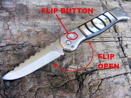 BLACK HAWK SILVER FLIP KNIFE WITH L.E.D LIGHT