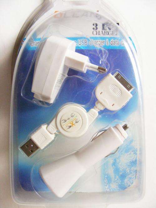 iPod 3 in 1  car travel charger - USB Charger and data cable