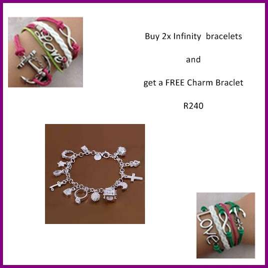2x Infinity bracelets and a FREE Charm bracelet SALE