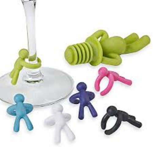 Silicone wine stopper with wine glass charms