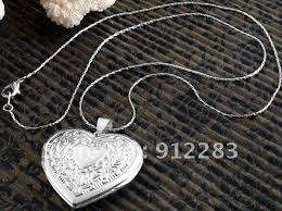 Silver flower heart photo locket necklace and pendant