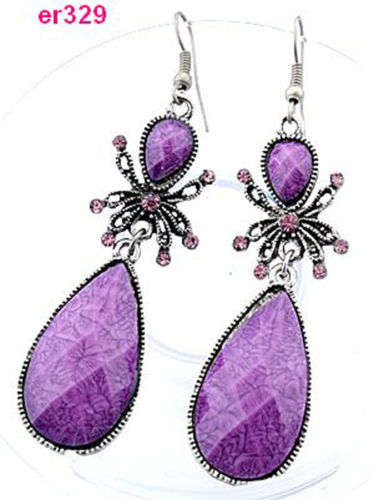 Tibet silver earring with purple beaded crystal