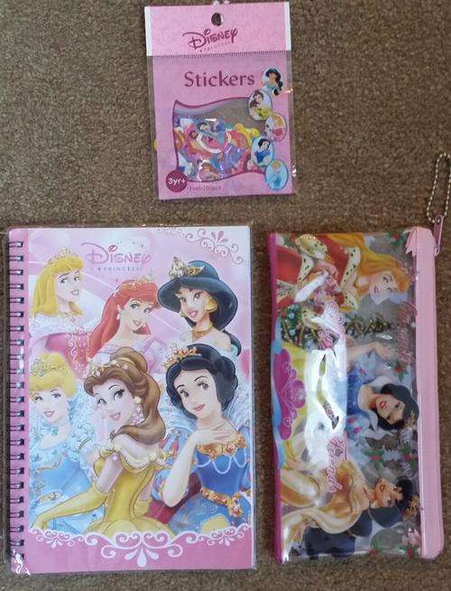 Princess note book plus pencil case plus stickers combo