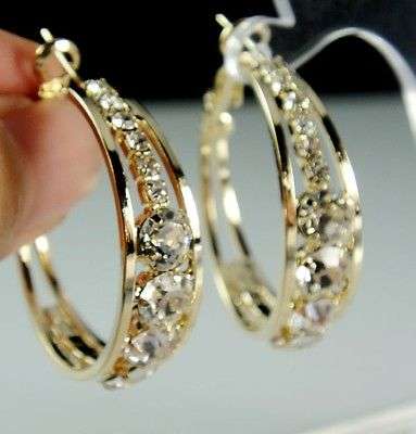 gold crystal rhinstone hoop wedding engagement smart elegant earrings