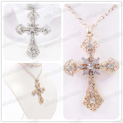 ladies fashion rhinestone silver cross pendant which chain necklace