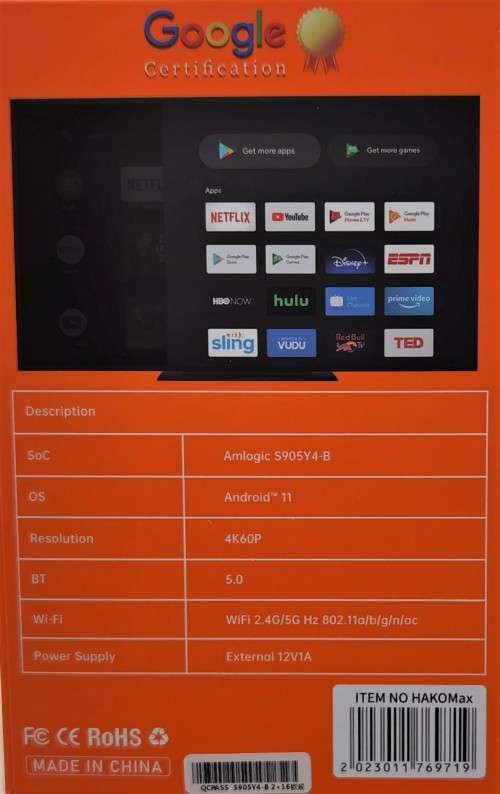 HAKO PRO Android TV Box 4K Ultra HD Certified by Netflix & Google 2G/16G