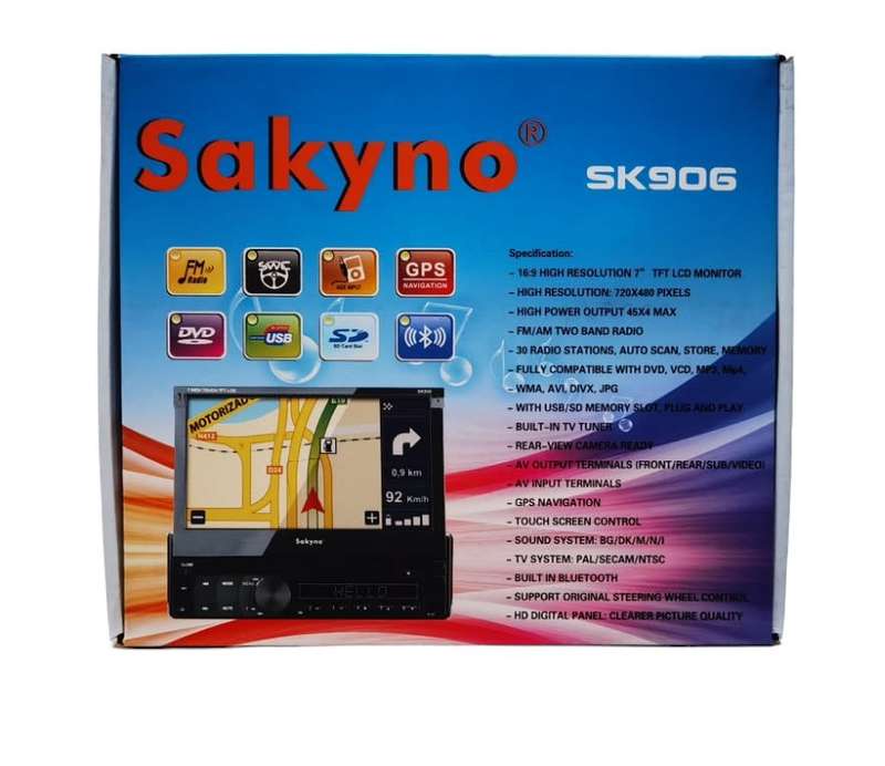Sakyno Single Din 7` HD Touch Screen DVD, Navigation, Bluetooth, TV & Remote Detachable Face