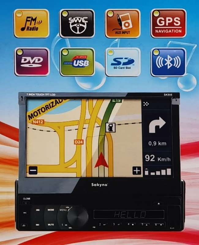 Sakyno Single Din 7` HD Touch Screen DVD, Navigation, Bluetooth, TV & Remote Detachable Face