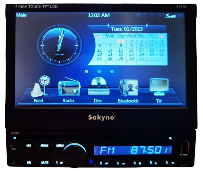 Sakyno Single Din 7` HD Touch Screen DVD, Navigation, Bluetooth, TV & Remote Detachable Face
