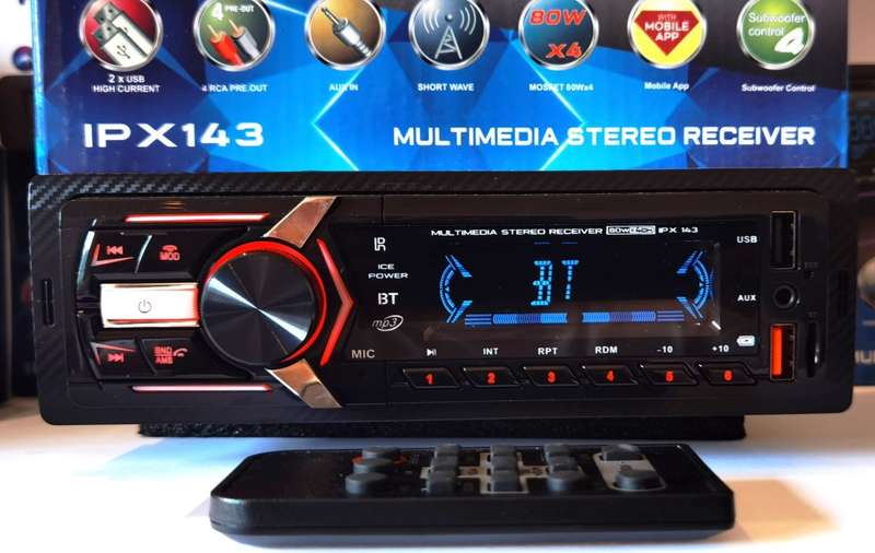 80W x 4 ICE POWER CARBON High Output Single Din Multimedia Head Unit 7 Color Changing Led