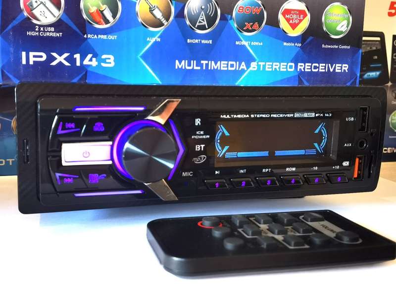 80W x 4 ICE POWER CARBON High Output Single Din Multimedia Head Unit 7 Color Changing Led
