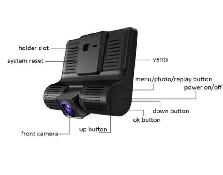 Wdr Dashcam 3 Camera Lens Video Car Dvr Full Hd 1080p Description