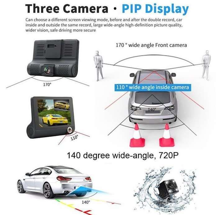 Wdr Dashcam 3 Camera Lens Video Car Dvr Full Hd 1080p Description