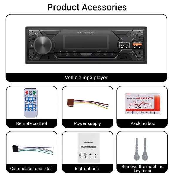 Suojun Single DIN Bluetooth Car Stereo MP3 Player AUX USB TF FM Radio Receiver 50watt x 4 Red Led